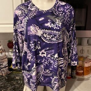 f womens Alia casual stretch purple 3/4 sleeve plus size top 2X